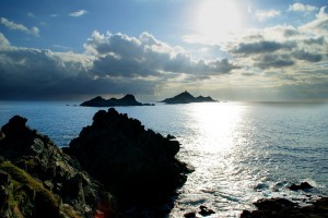 Coucher de soleil sur les îles sanguinaires à Ajaccio en Corse du Sud